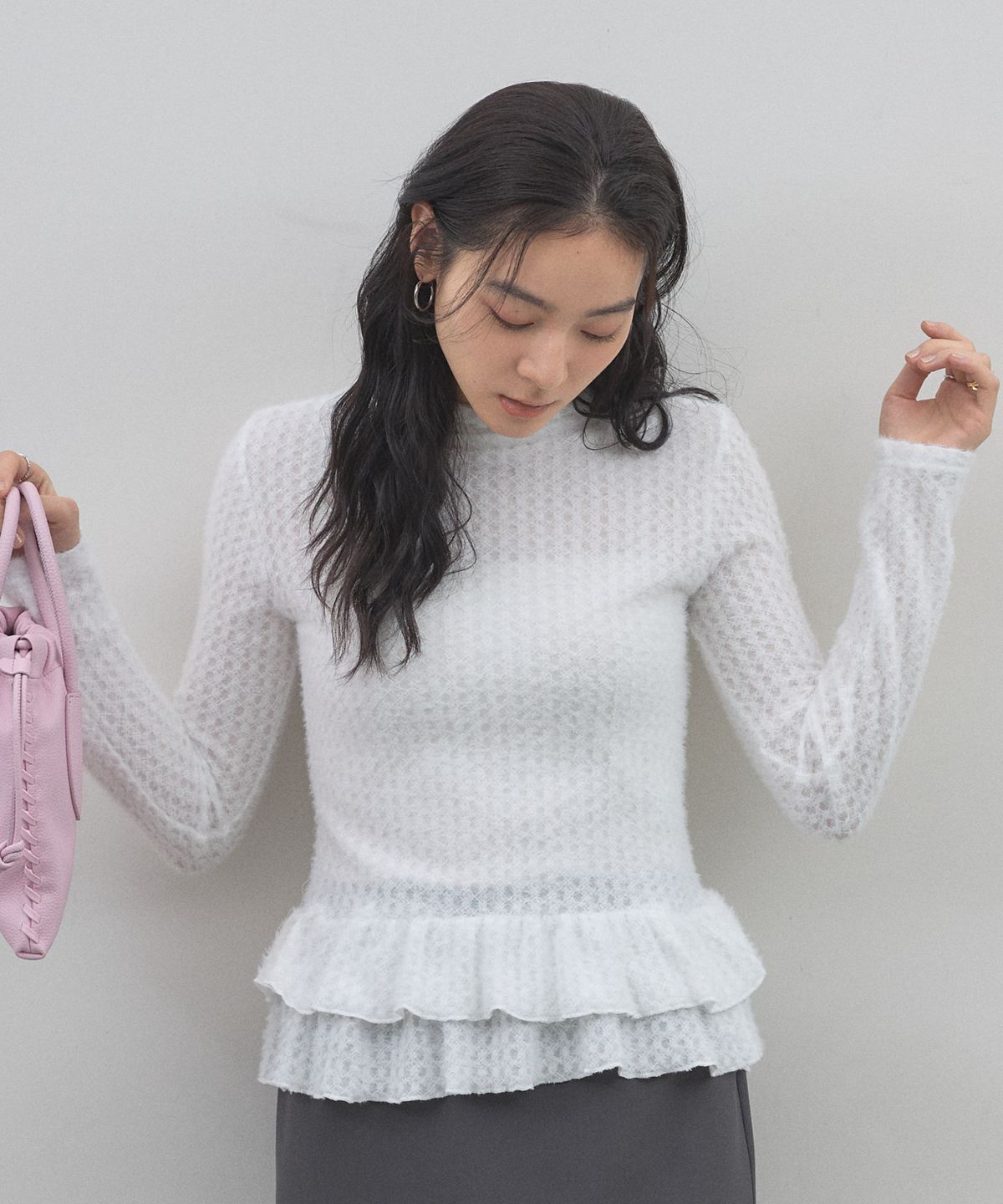 【オフィシャルサイト限定】スクエアジャガードペプラムトップス