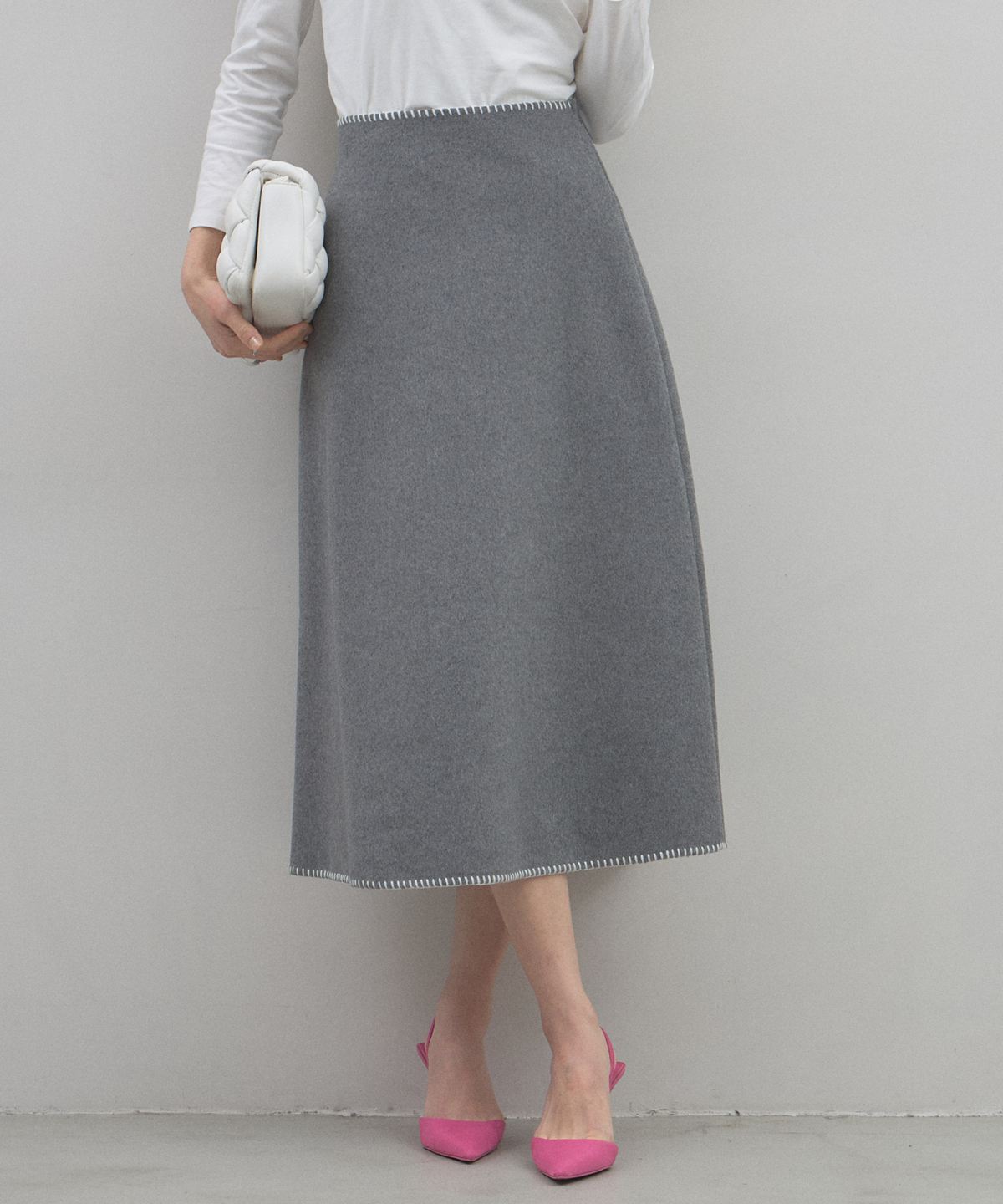 【オフィシャルサイト限定】ステッチデザインウールスカート