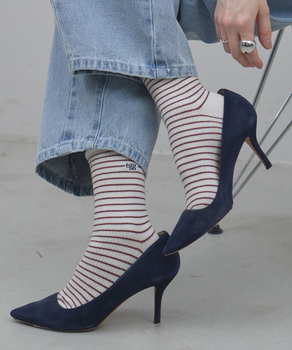 【オフィシャルサイト限定】egg刺繍　ボーダーソックス