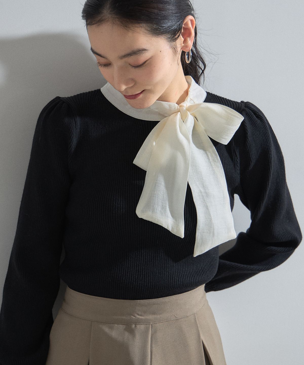 【オフィシャルサイト限定】ボウタイシャツドッキングニット