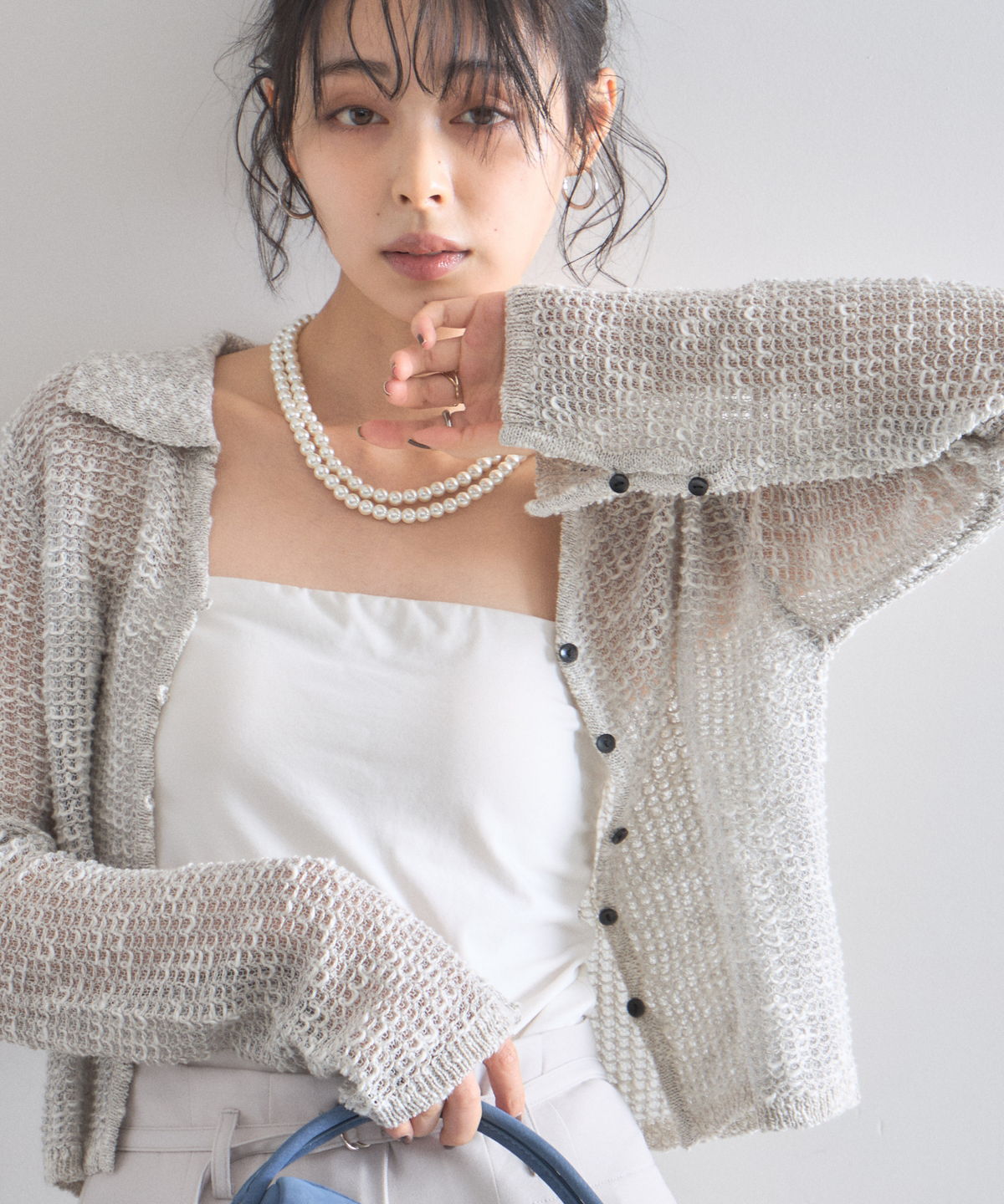 4月21日WEB限定再販！襟付きスラブニットシアーカーデ