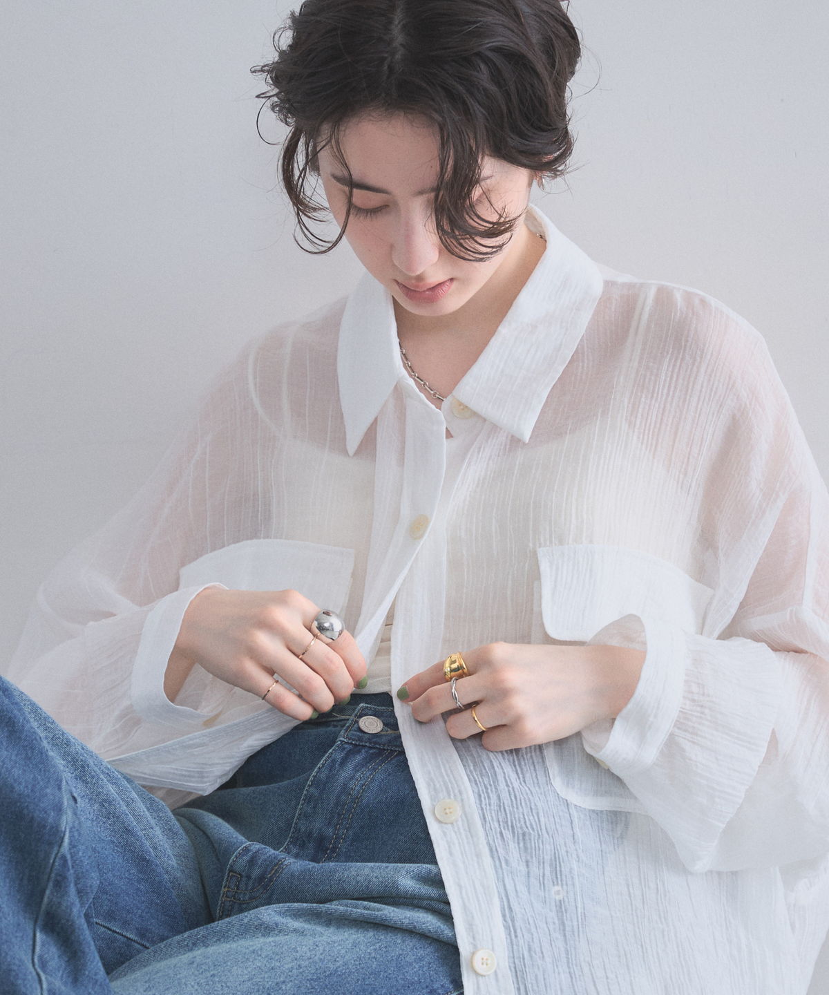 ダブルポケットシワシアーシャツ