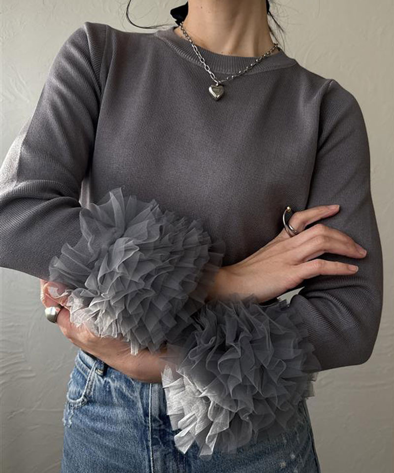 【リクエスト企画から待望の販売決定！】袖チュール切替ニット
