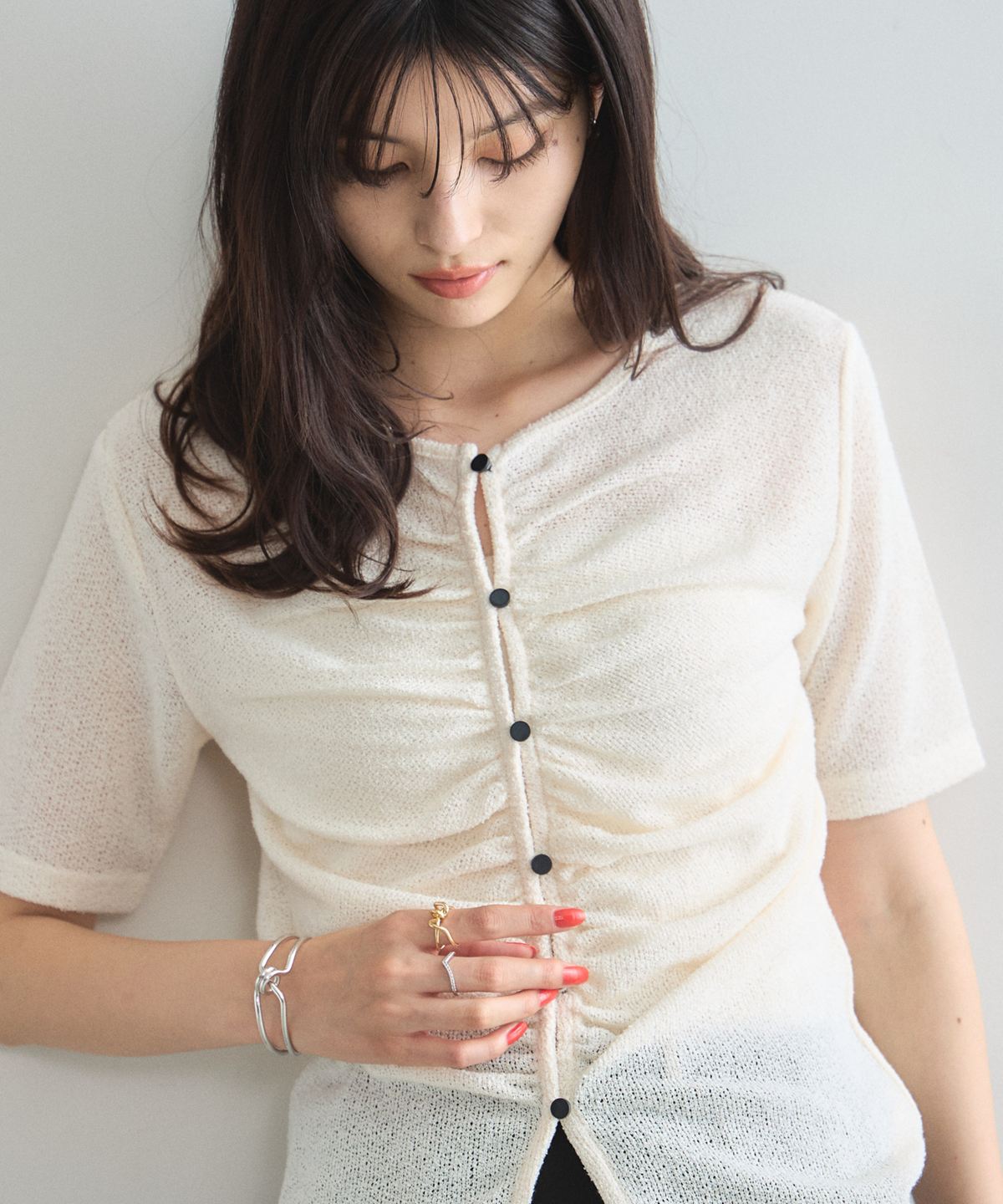 【オフィシャルサイト限定】ギャザー半袖ニットソー