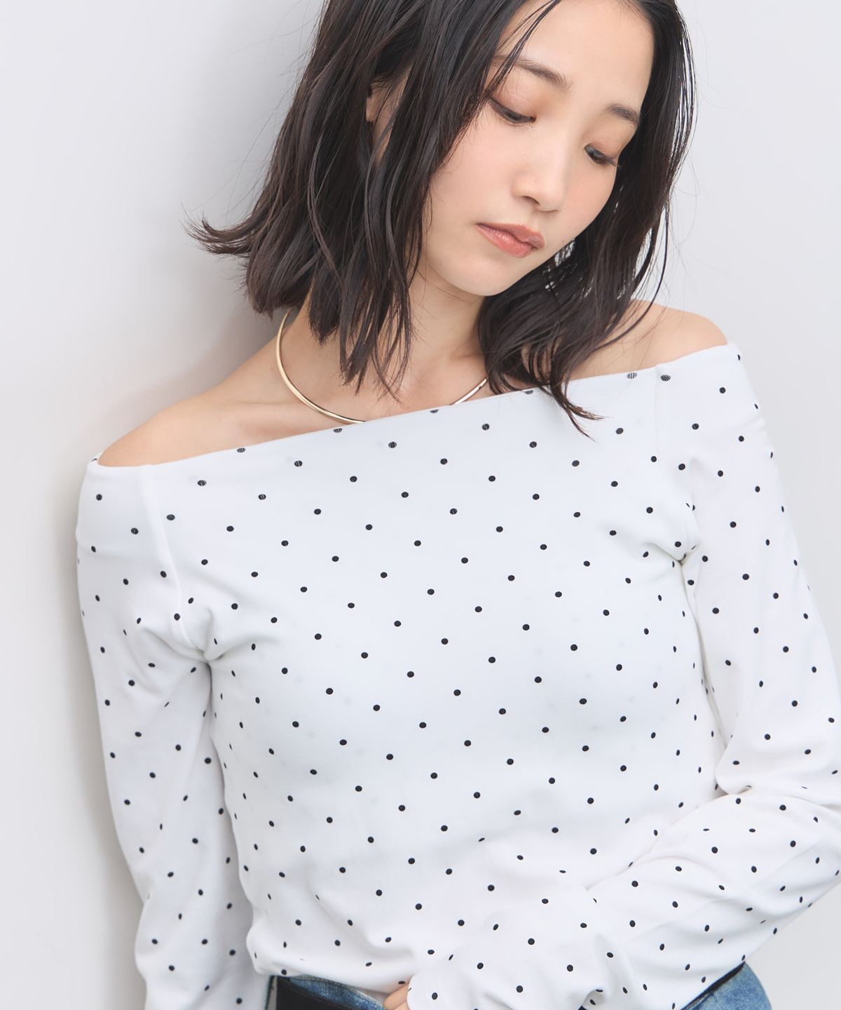 【オフィシャルサイト限定】カップ付ドットオフショルプルオーバー