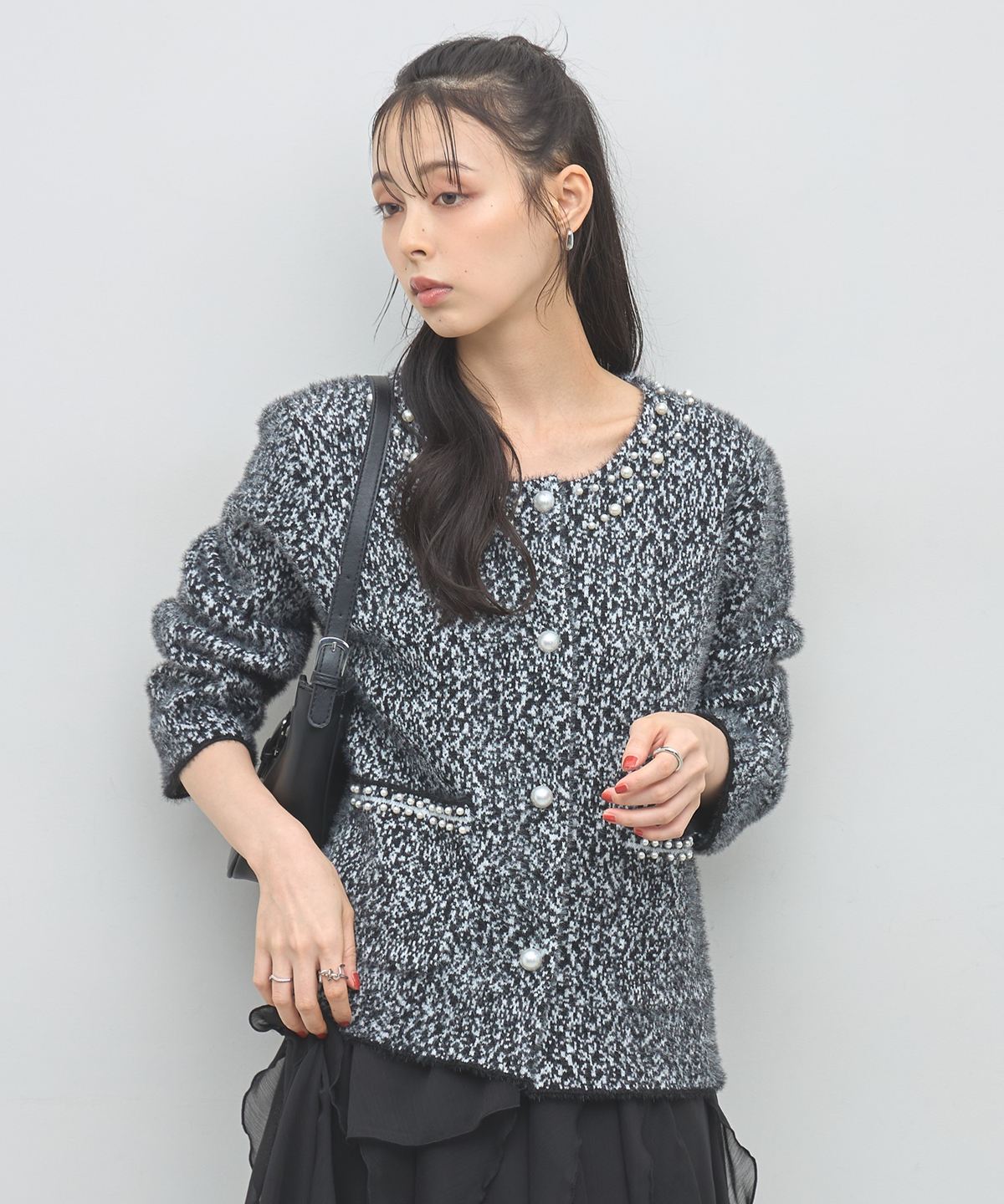 【オフィシャルサイト限定】パールビジュー圧縮ニットノーカラージャケット
