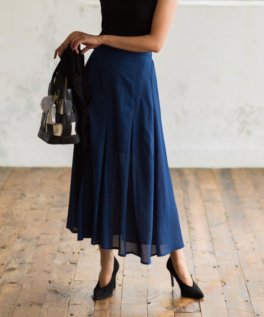 センタースリットシフォンロングスカート