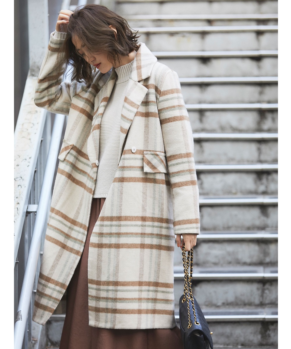 【OUTER SALE】ハンドメイドウール混チェック柄チェスターコート＊SALE品につき返品/交換/注文確定後の変更キャンセル不可＊