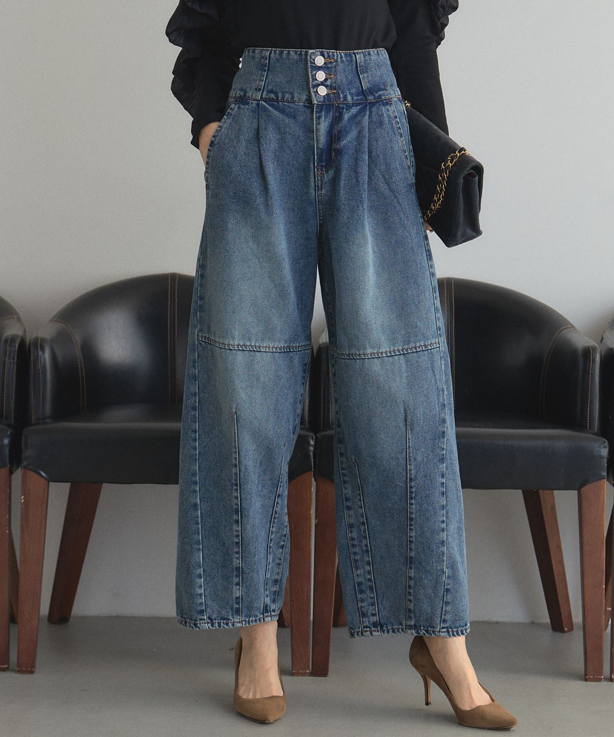 【オフィシャルサイト限定】ワイドベルトバレルレッグデニム