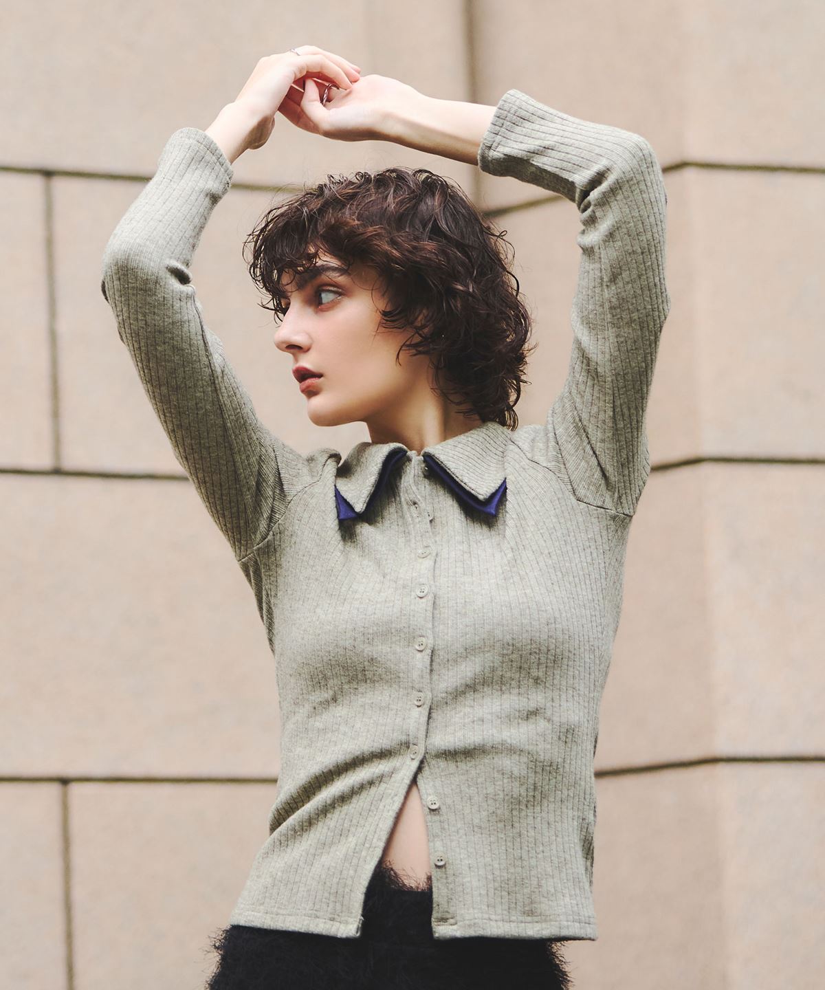 【ARVELLIA】DOUBLE COLLAR RIB KNIT