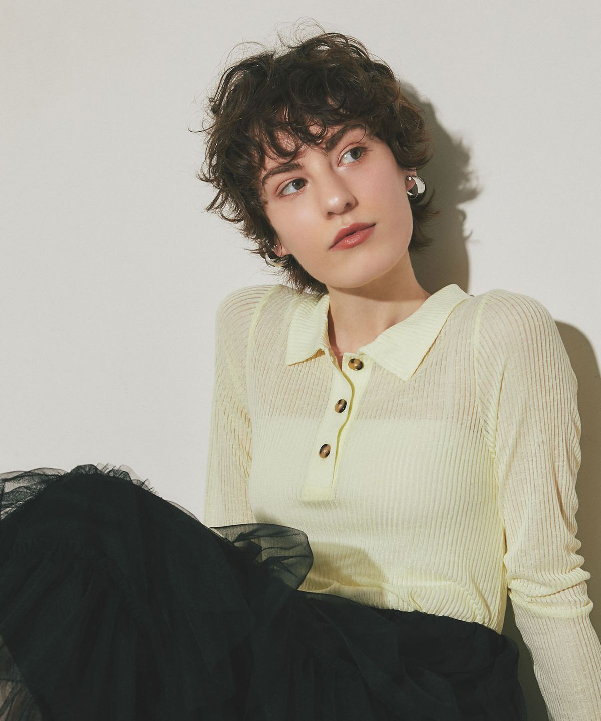 【TIME SALE】【ARVELLIA】  SHEER RIB POLO TOP＊SALE品につき返品/交換/注文確定後の変更キャンセル不可＊