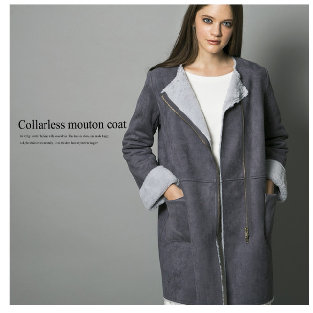 Collarless Mouton Coat レディース ノーカラー ムートン コート