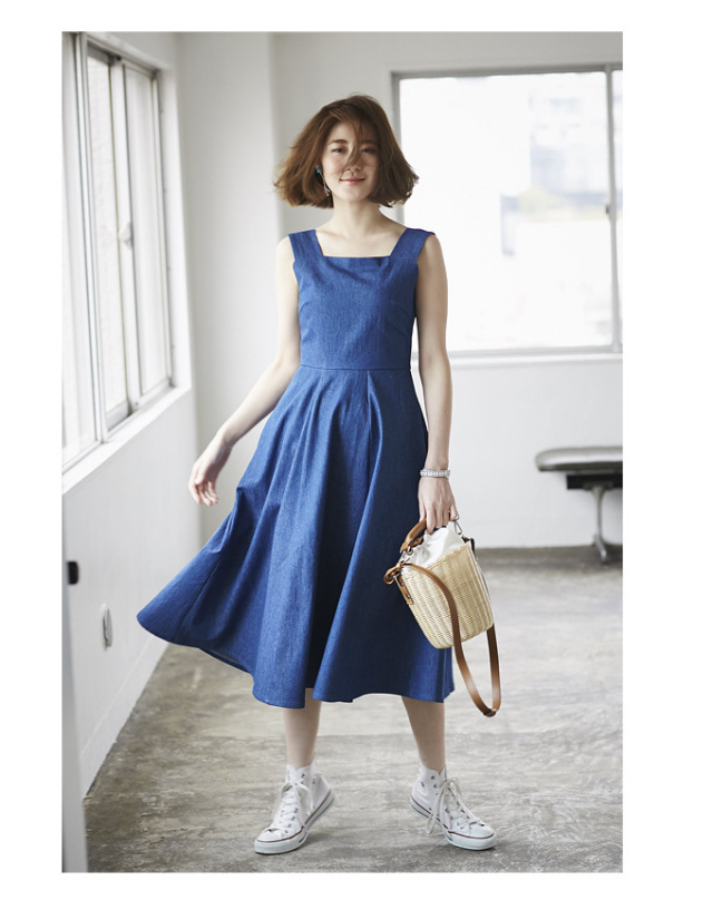 Denim Flare One Piece レディース デニム フレア ワンピース