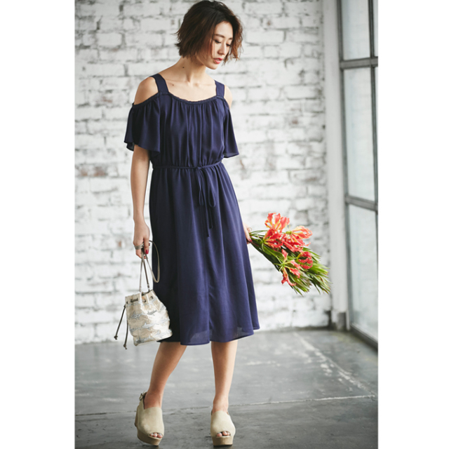 Cut Off Shoulder One Piece レディース 肩見せ ワンピース