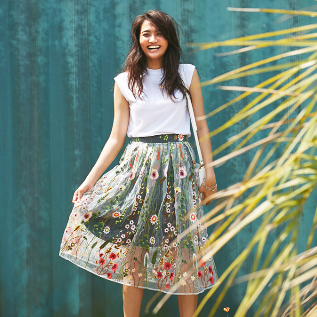 Flower Embroidery Tulle Skirt 花刺繍 チュール スカート