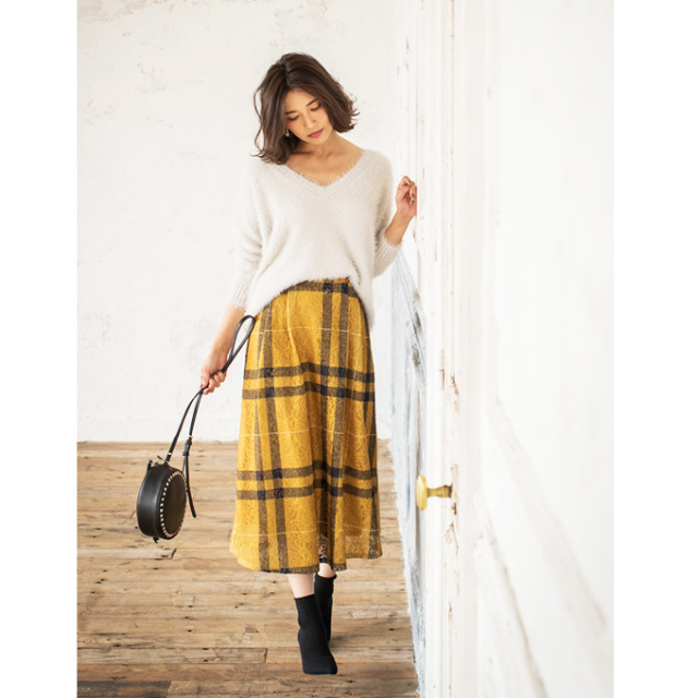 Lace Print Check Skirt レース チェック スカート