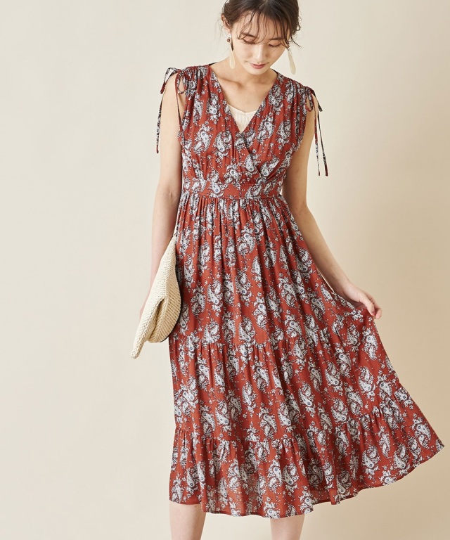 ペイズリーフラワーカシュクールワンピース