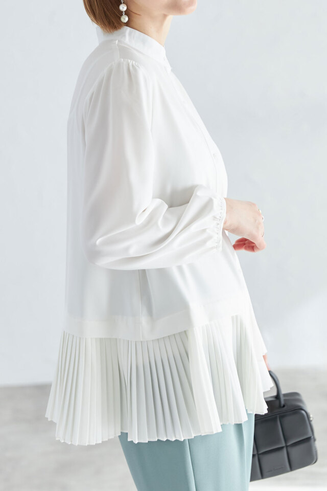 PLEATSPLIASES ジッププリーツシャツ　ブラック　レディースK-206 r・p・s（アールピーエス） ブラウス シャツ BACKレースアップ裾