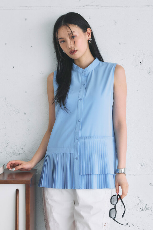 6月28日再販！【松木育未さん着用】【LONG SELLER】裾プリーツシャツブラウス