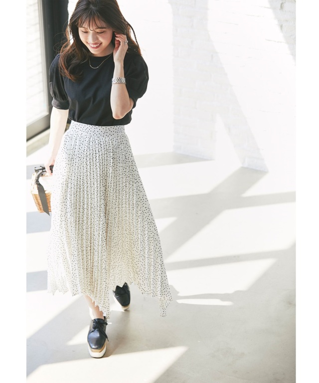 マシェリコラボ》アコーディオンプリーツドットスカート