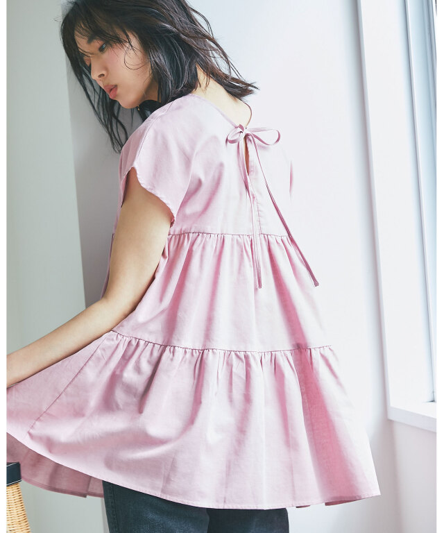 リネンティアードフレンチブラウス