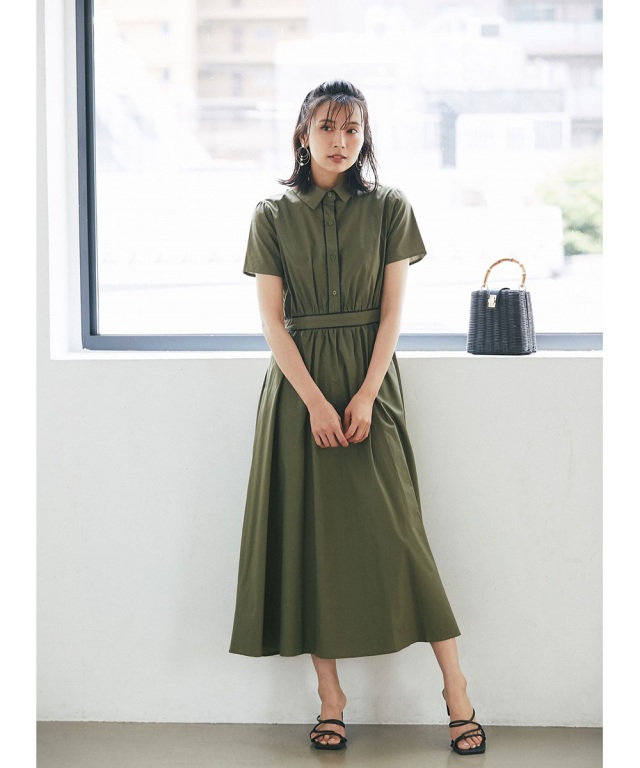 半袖パイピングシャツワンピース 