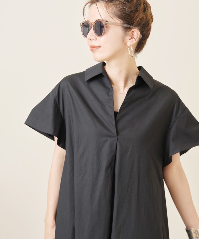 近年♡新品タグ付✨Sov. ナイロンストレッチシャツワンピース フリル 36 セール】SHIPS any:〈洗濯機可能〉コットン オックス タック フリル