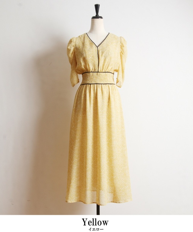 リーフプリントパイピングワンピース 