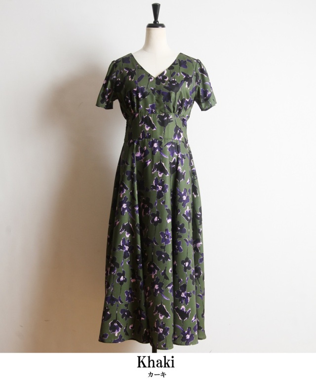 フラワー フレアワンピース S〜XL シフォン ホワイト 花柄 シフォン 七分袖 ワンピース XL [OP336] | Roses