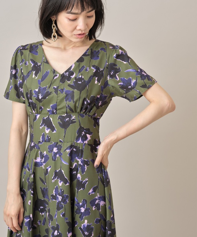 フラワー フレアワンピース S〜XL シフォン ホワイト 花柄 シフォン 七分袖 ワンピース XL [OP336] | Roses