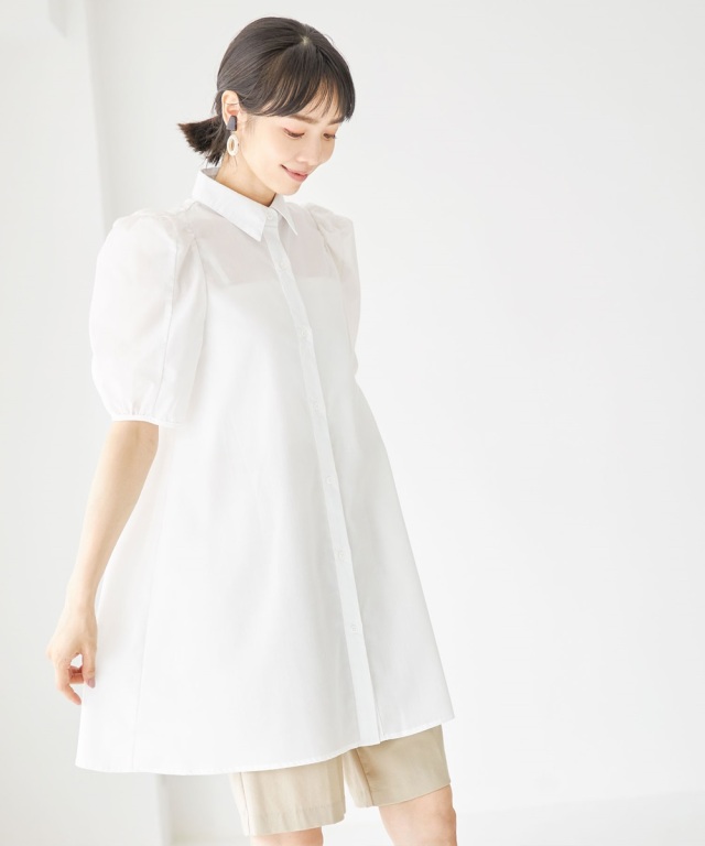 【小林有里さん着用】切り替えボリュームスリーブシャツチュニック