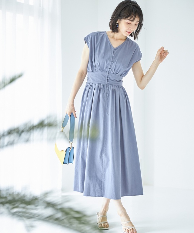 ローウエストリボンワッシャーコットンワンピース。.＊ コットンウエストリボンワンピース