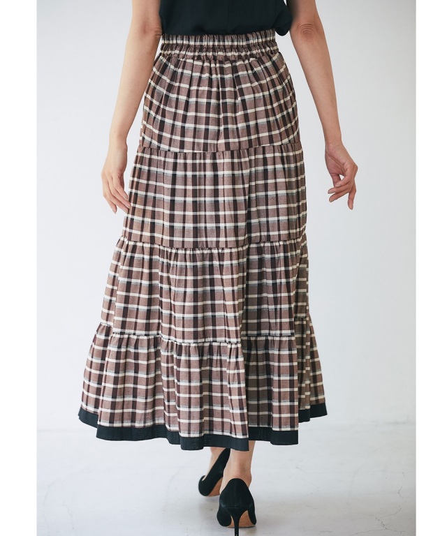 配色ラインチェックティアードスカート