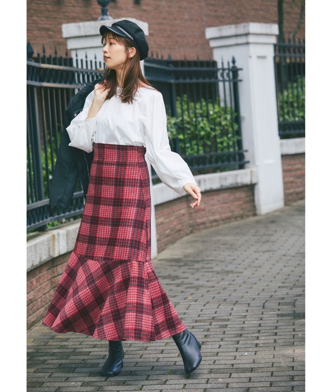 石井亜美さんコラボ》起毛チェックマーメイドスカート 