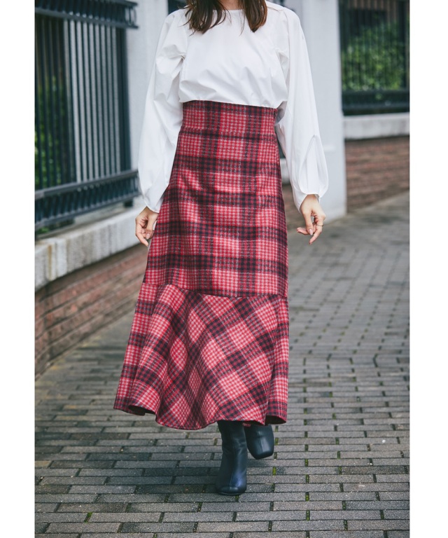 MAMC　マーメイドスカート 石井亜美さんコラボ》起毛チェックマーメイドスカート