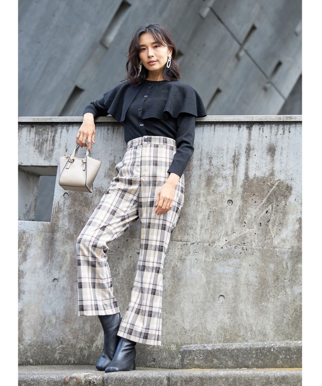チェックセミフレアパンツ 
