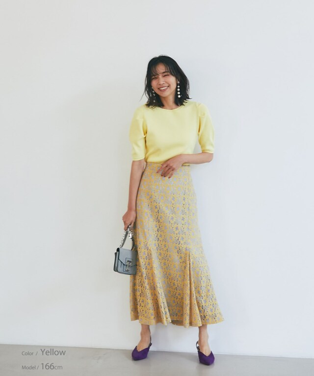 新品未使用　イタリア製 ベージュ レース編みスカートPashmere XSサイズあり【ROBE de FLEURS/ローブドフルール】ツイード