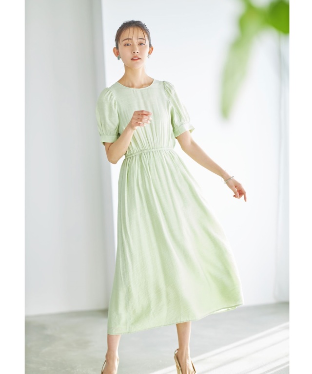 バックネックリボンボリュームスリーブワンピース