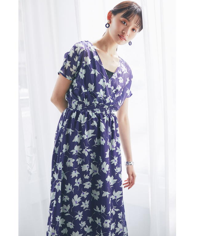 ストライプフラワーカシュクールワンピース