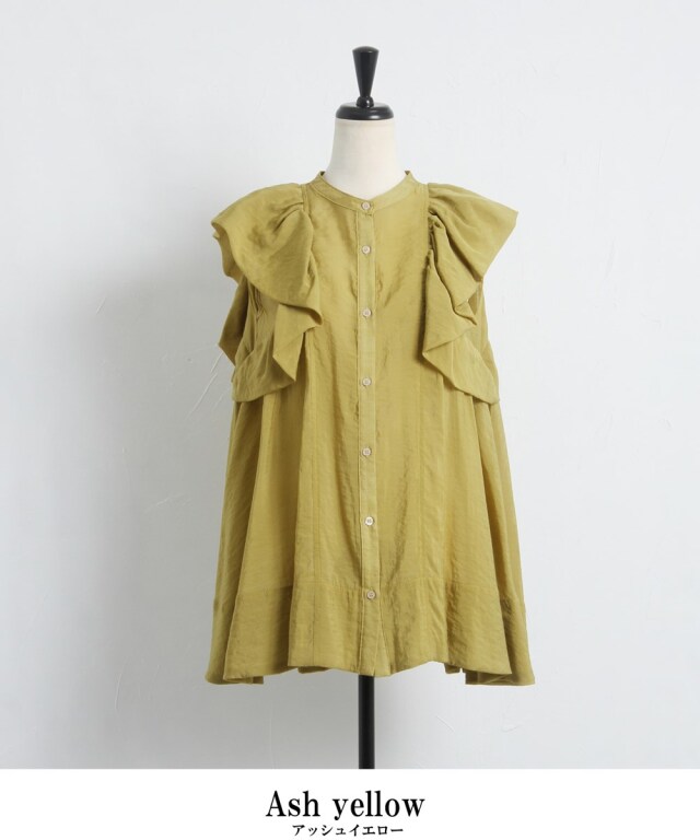 sheller フリル付き イエローチュニック ノースリーブ sheller フリル付き イエローチュニック ノースリーブ