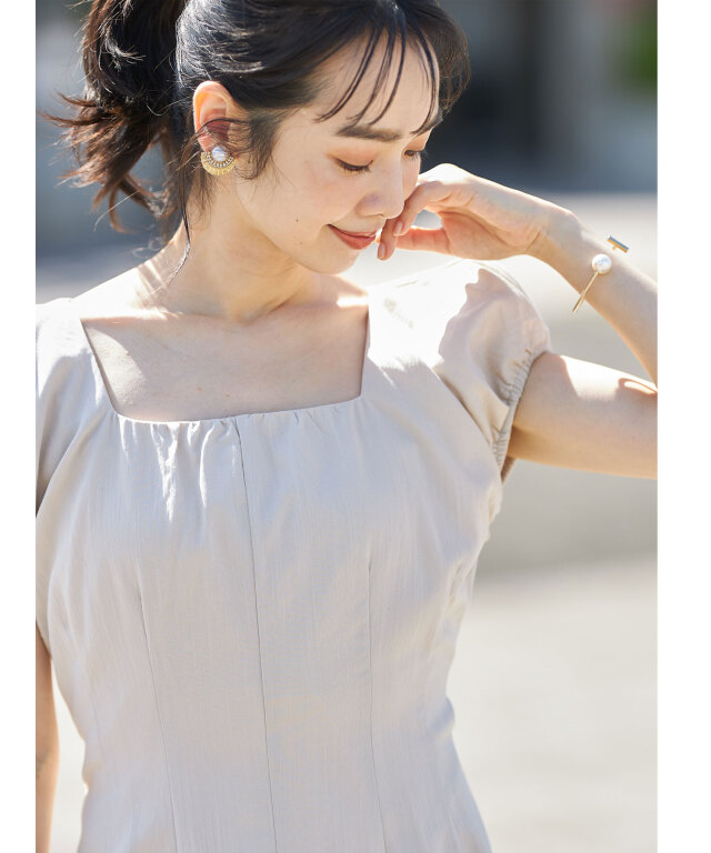 skinholictokyoさんコラボ】リネンライクパフスリーブワンピース