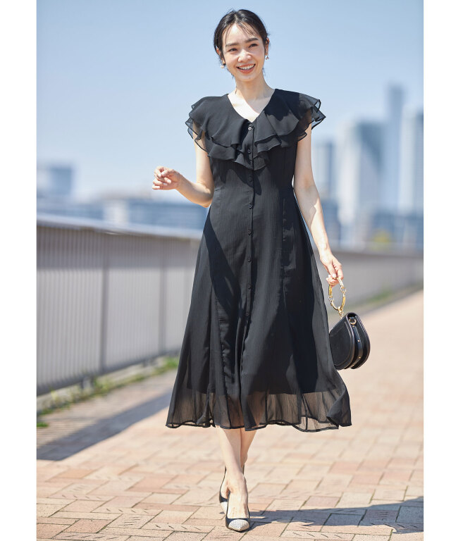 楊柳フリルシアーワンピース 