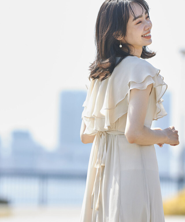 新品　ヤマダヤ　FENNEL ドットアシンメトリーフリルワンピース アシンメトリーラペルストレッチジレワンピース - FENNEL