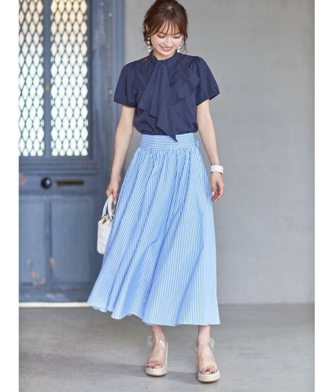《成瀬愛里さん着用》バックリボンストライプギャザースカート