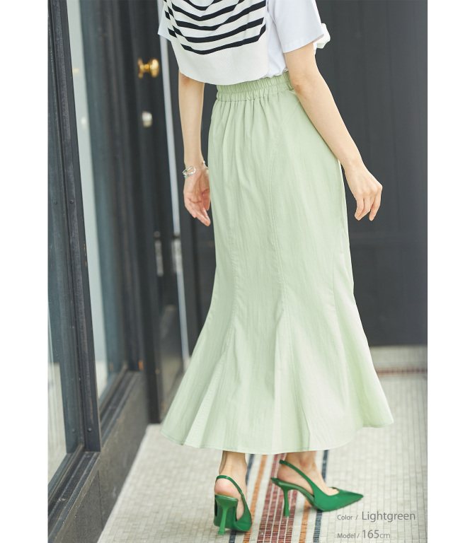 アンティーク　リネン　ライトベージュ×ホワイト　フリーサイズ　スカート 美人百花掲載》ストレッチリネンライクタイトスカート【洗濯機