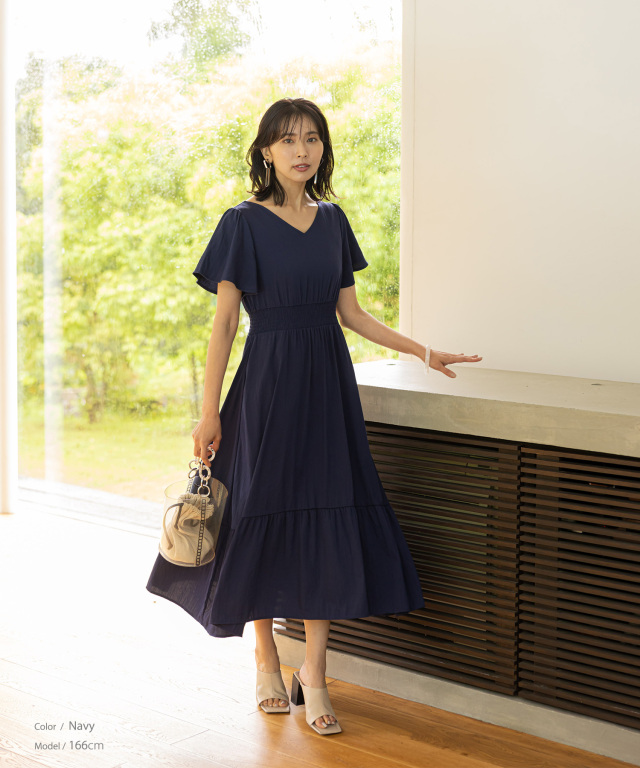 willfully 2wayアシメトリーシャーリングワンピ シャーリング前後2WAYワンピース（ワンピース）｜Trish