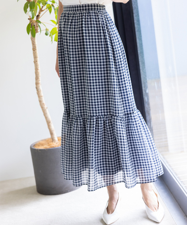 ギンガムチェックティアードスカート 
