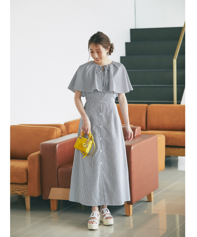 冨張愛さん着用】ケープカラーワンピース