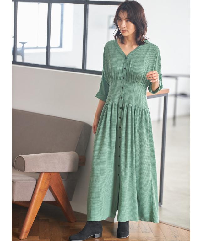 ドルマンスリーブギャザーワンピース