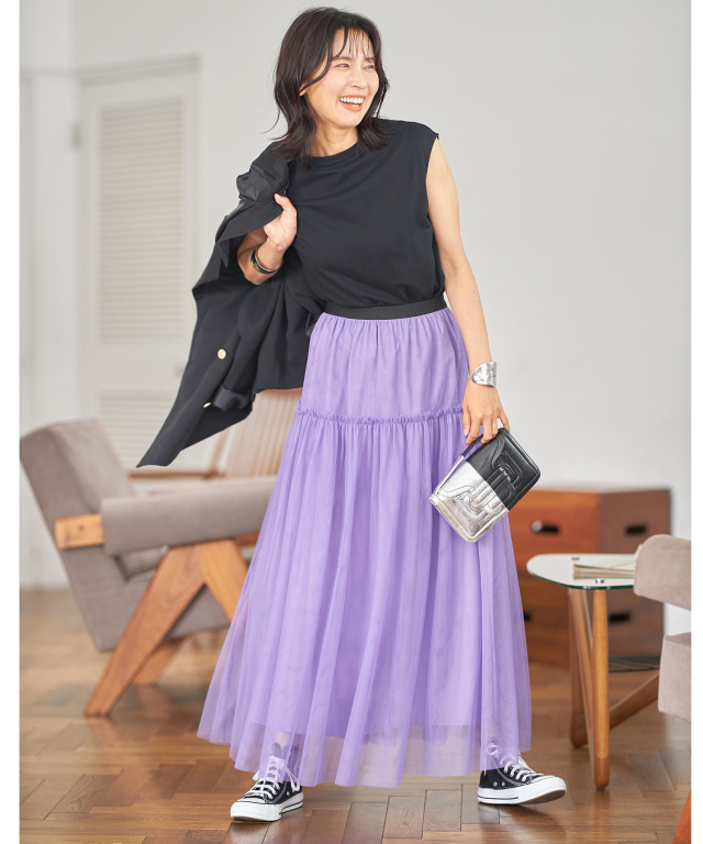 チュールボリュームギャザースカート 